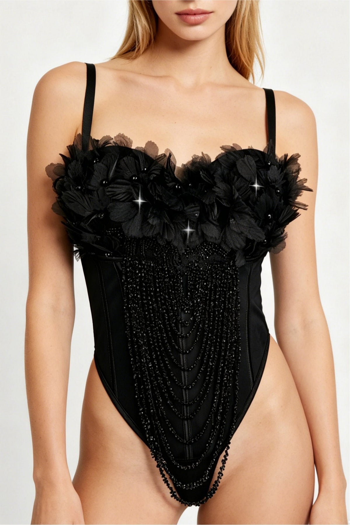 Flower Tassel Backless Corset - Lingerie Bodysuit for Women
