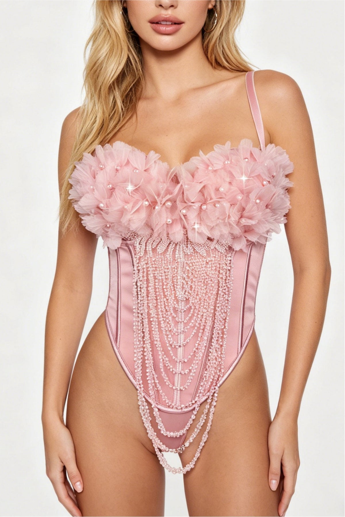 Flower Tassel Backless Corset - Lingerie Bodysuit for Women