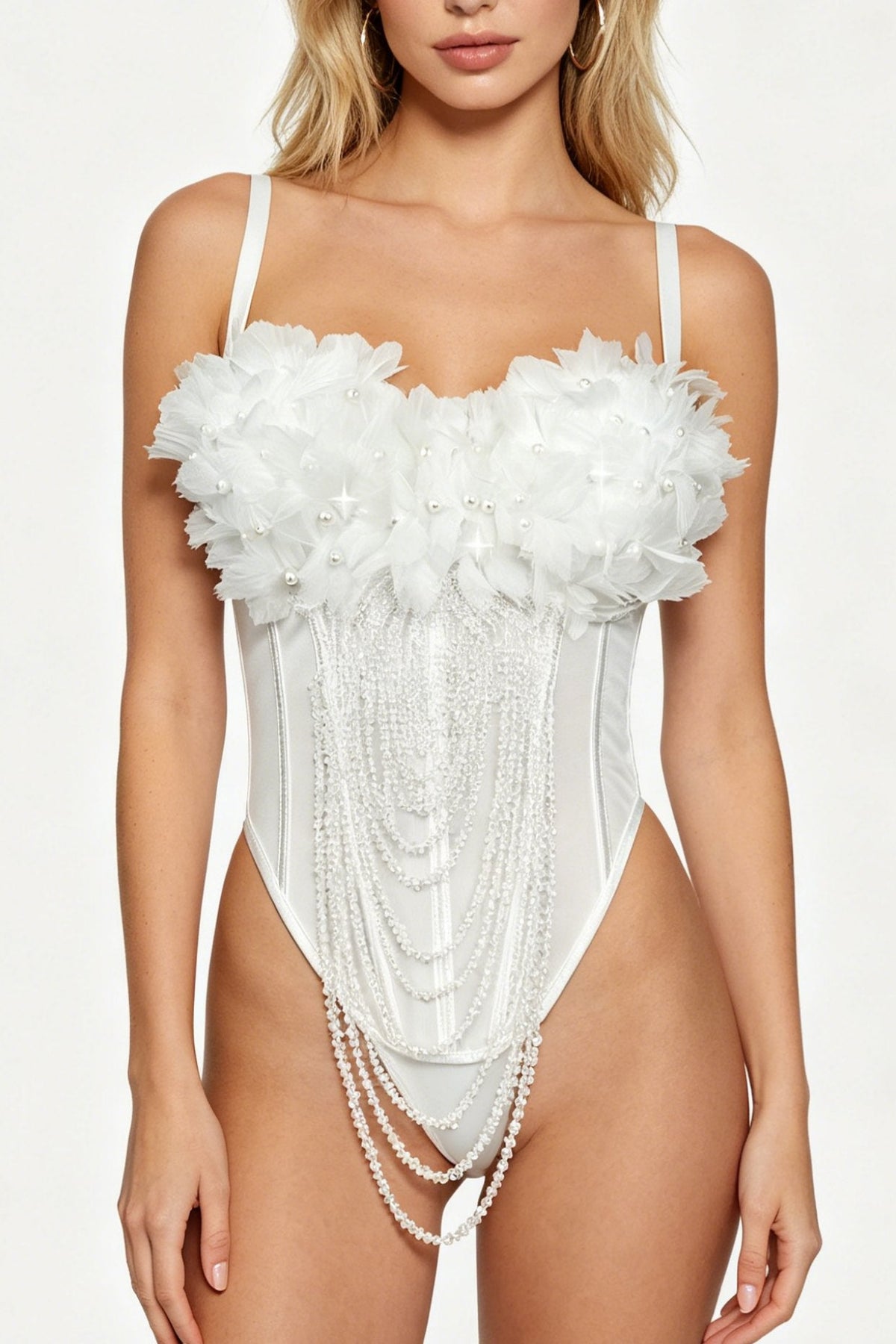 Flower Tassel Backless Corset - Lingerie Bodysuit for Women