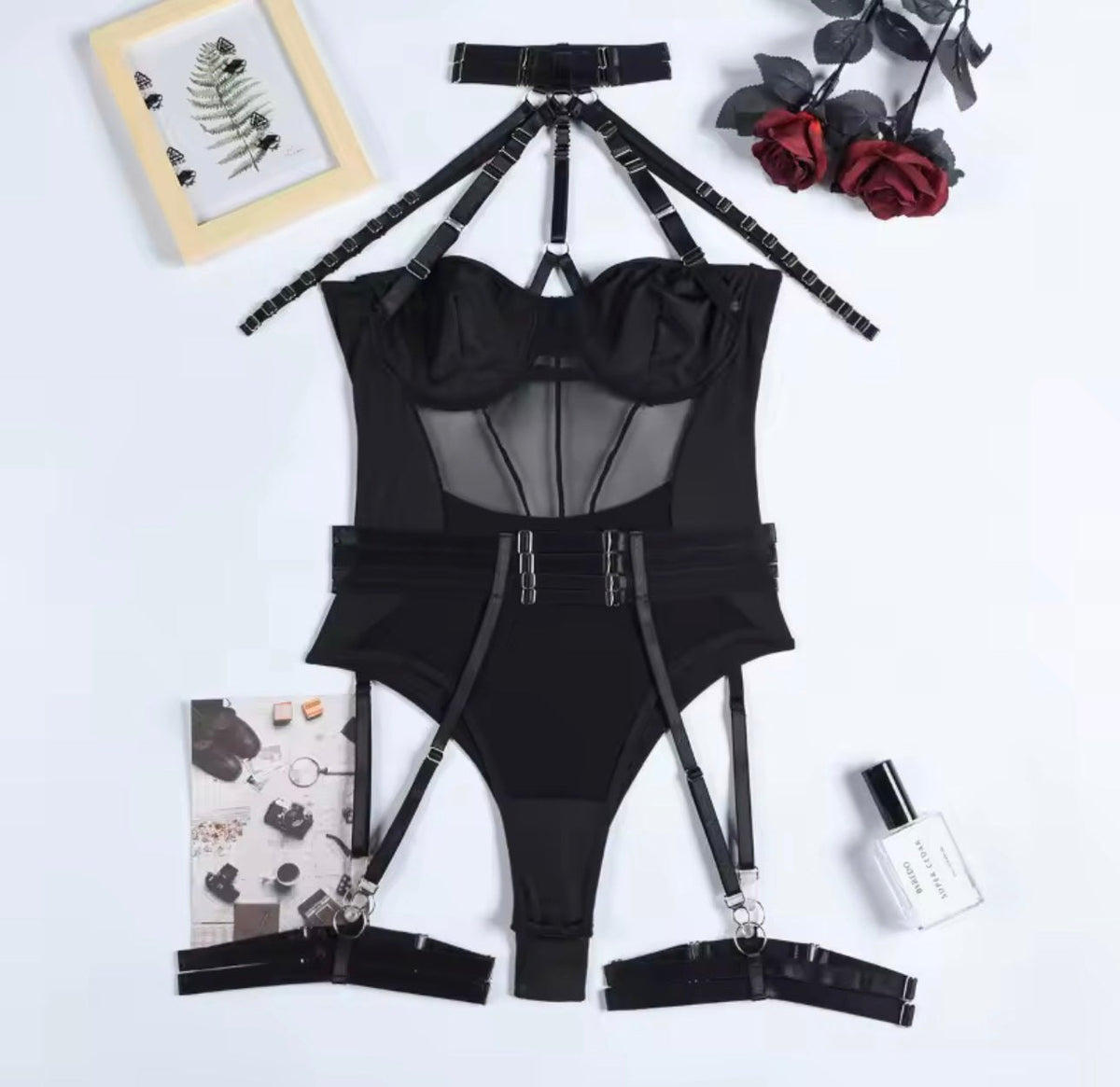 Harness Style Strappy Garter Set - Garter Lingerie Set