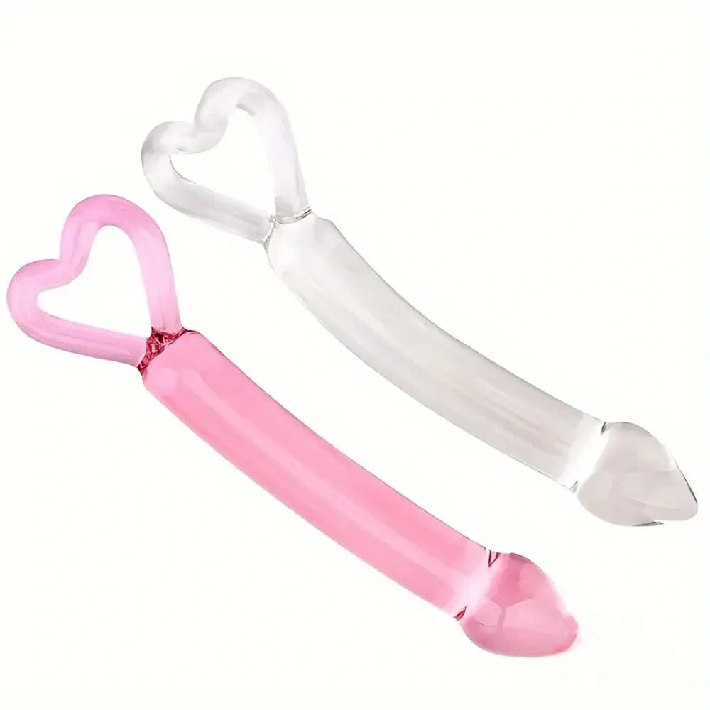 Heart Handle Glass Dildo - Clear Glass Crystal Dildo