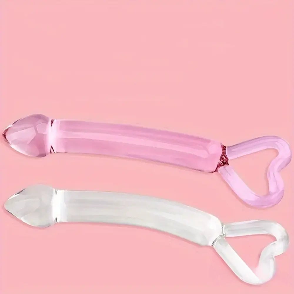 Heart Handle Glass Dildo - Clear Glass Crystal Dildo