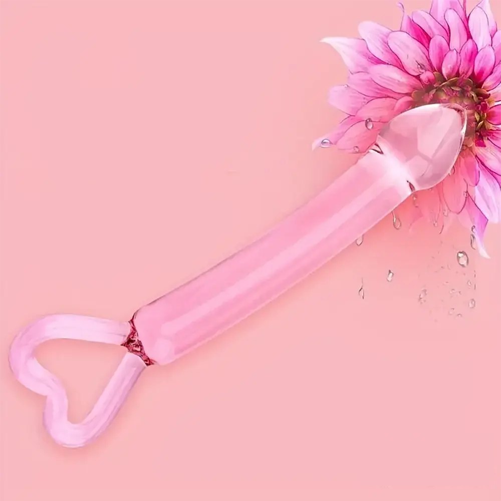 Heart Handle Glass Dildo - Clear Glass Crystal Dildo