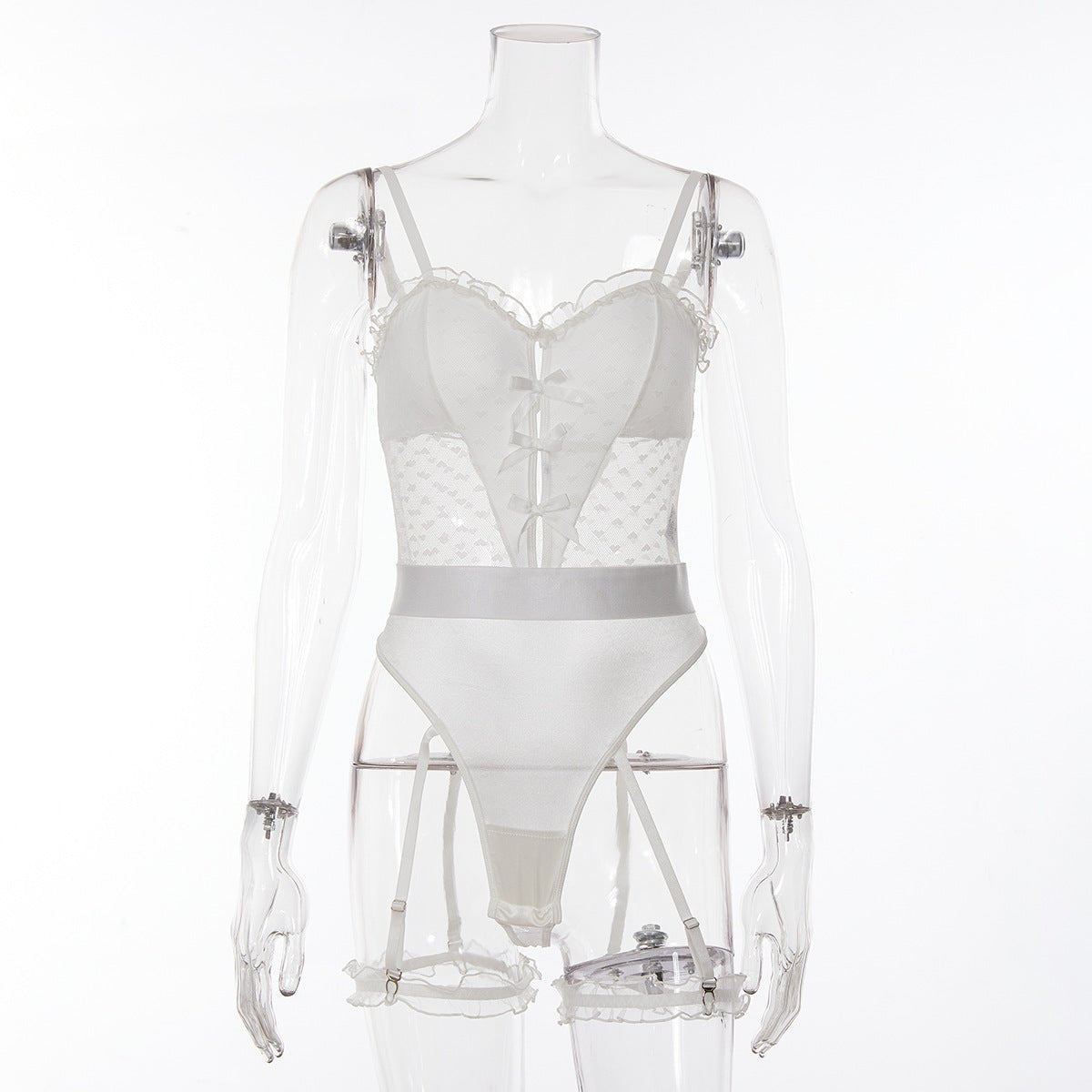 Heart Mesh Lace Bodysuit Velvet - Lingerie Bodysuit for Women