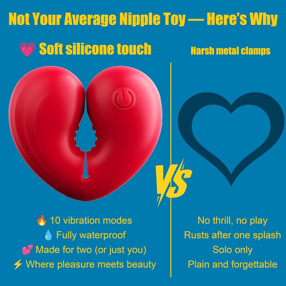 Heart-Shaped Vibrating Nipple Clamps - Nipple Play Toy