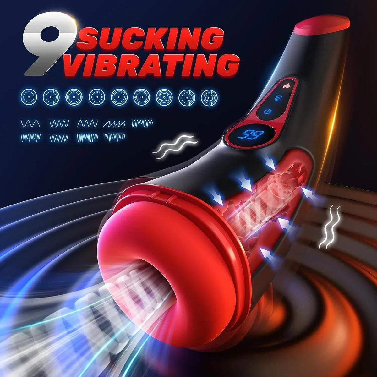 Heated Digital Suction Stroker - 9-Mode Male Masturbator