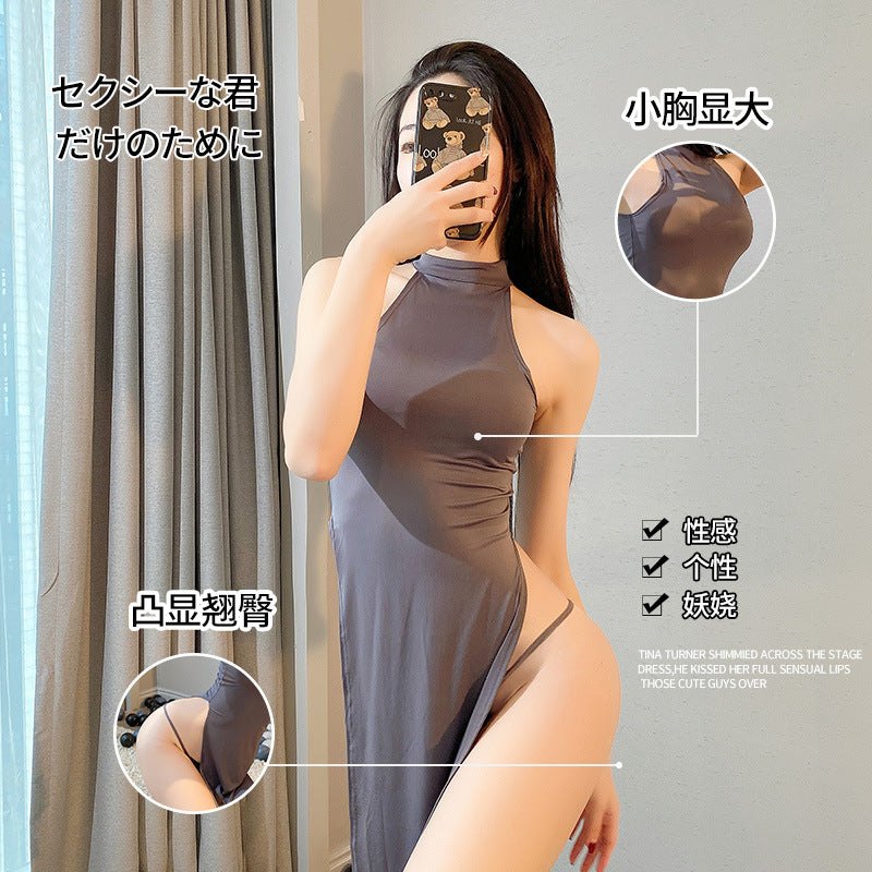 High-Neck Side-Slit Jumpsuit - Lingerie Bodysuit for Women