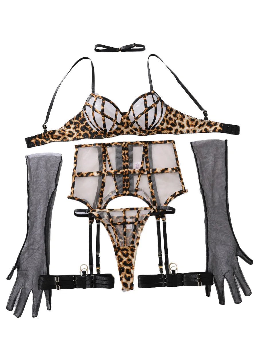 High-Waist Garter Mesh Set - Garter Lingerie Set