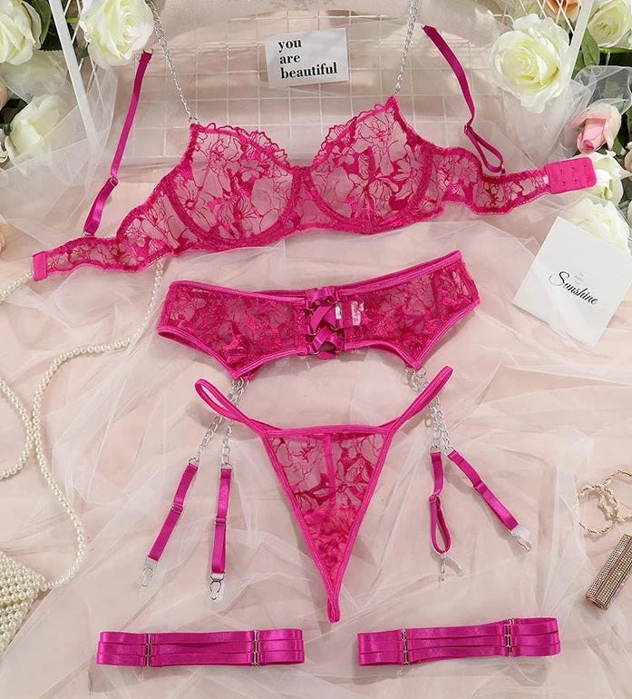 High-Waisted Lace Garter Set - Garter Lingerie Set