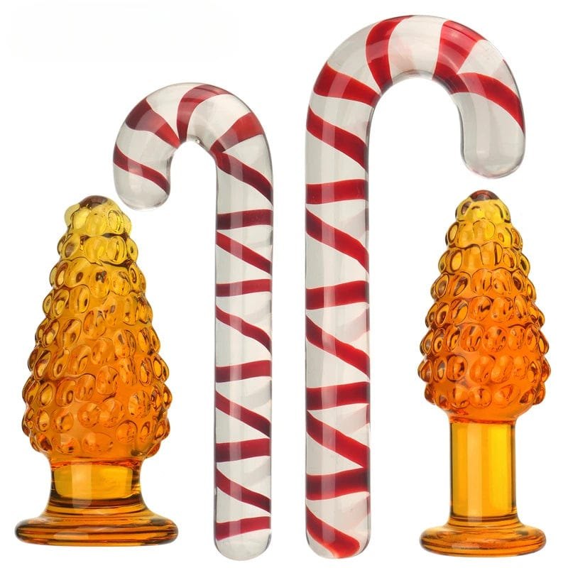 Holiday Glass Anal Plug - Festive Candy Cane Design