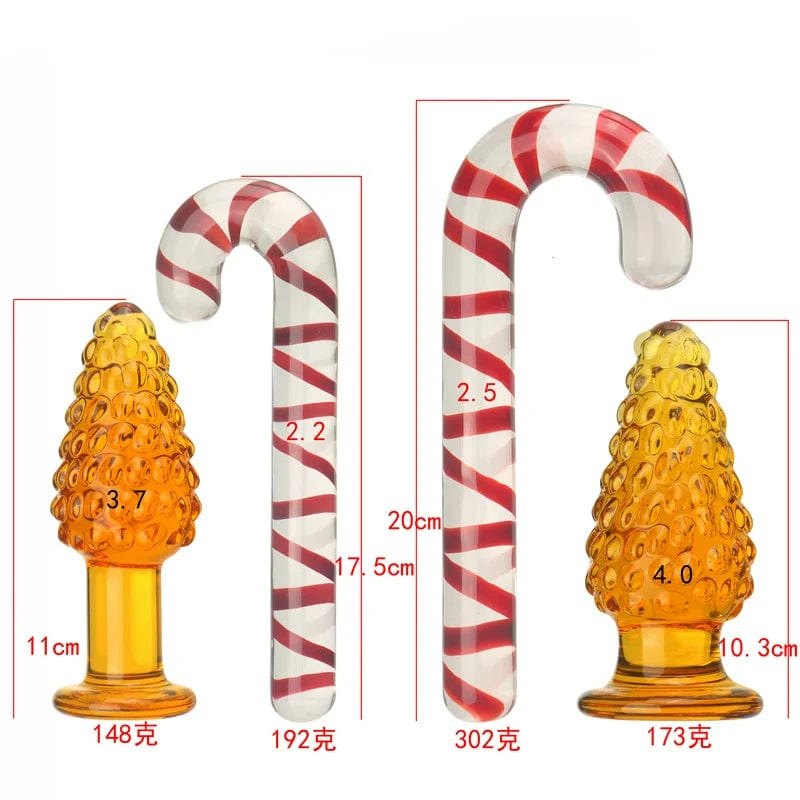 Holiday Glass Anal Plug - Festive Candy Cane Design