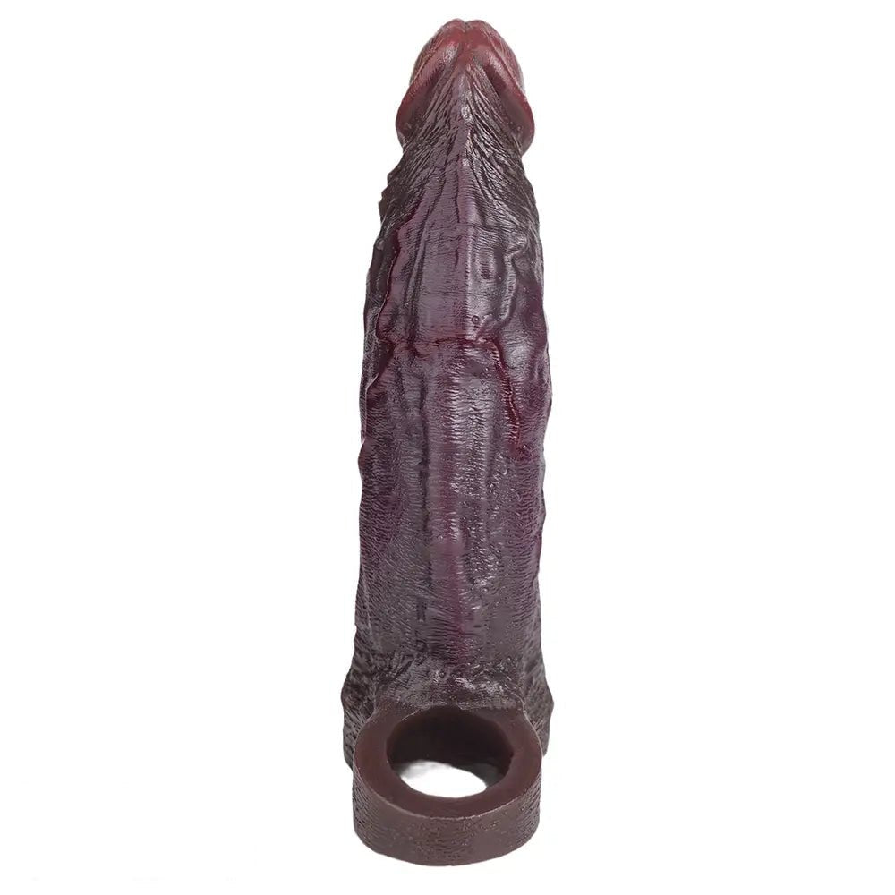 Hollow Dildo Sleeve 7.68 in - Coffee Silicone Wearable