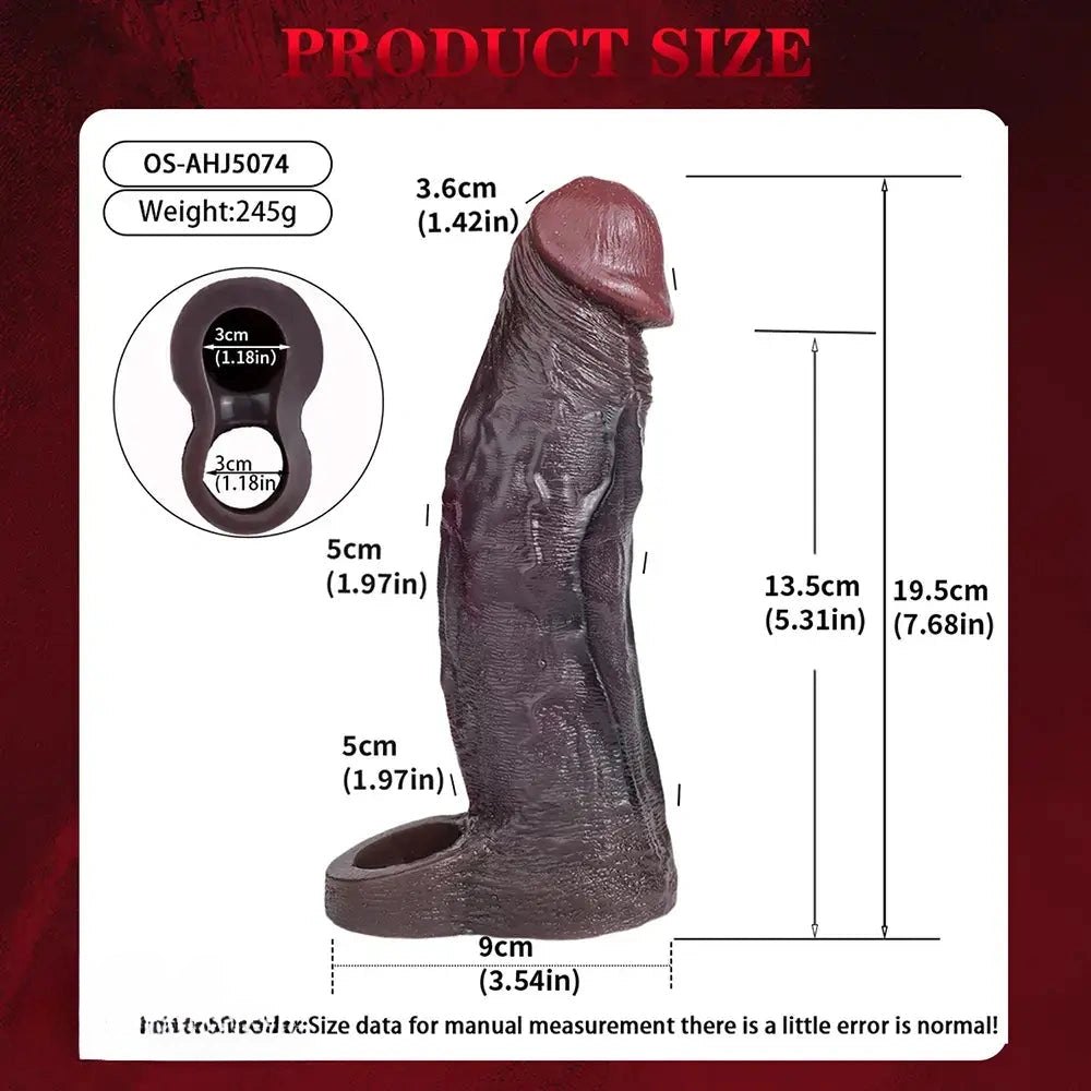 Hollow Dildo Sleeve 7.68 in - Coffee Silicone Wearable