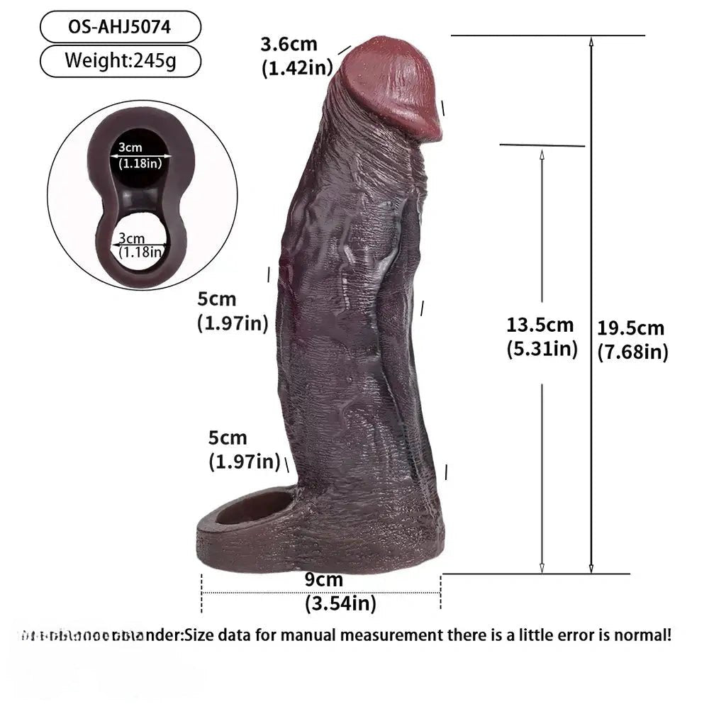 Hollow Dildo Sleeve 7.68 in - Coffee Silicone Wearable