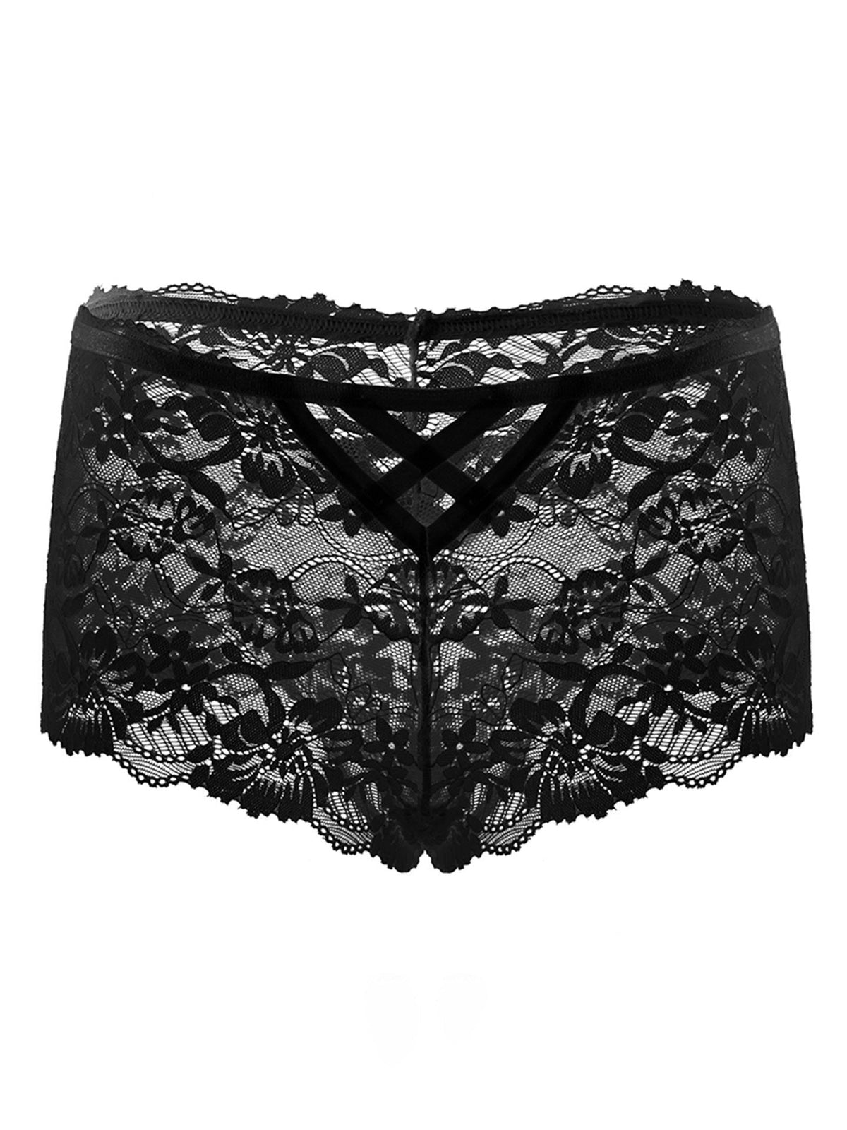 Hollow Lace Cross-Strap Boyshort - Sexy Panties for Women