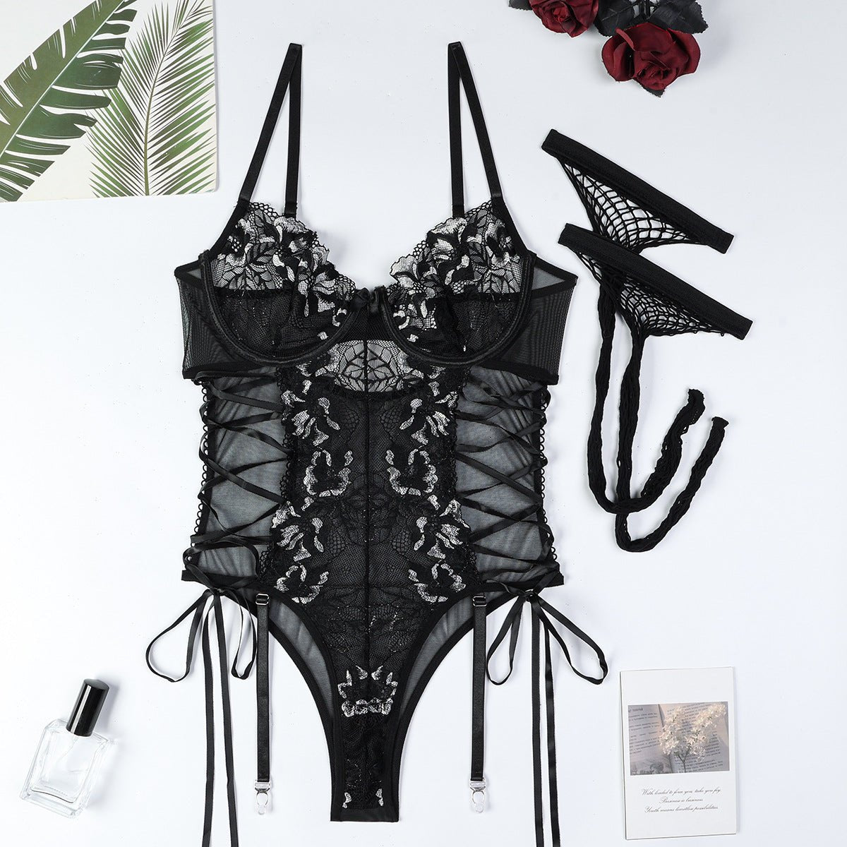 Hollow-Out Lace Strap Jumpsuit - Lingerie Bodysuit for Women