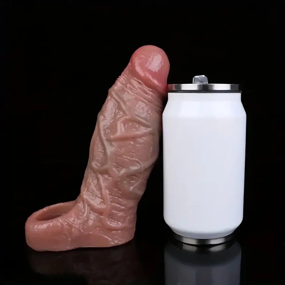 Hollow Penis Sleeve With Cock Ring - Silicone Sleeve Ring