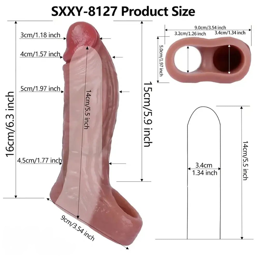 Hollow Penis Sleeve With Cock Ring - Silicone Sleeve Ring
