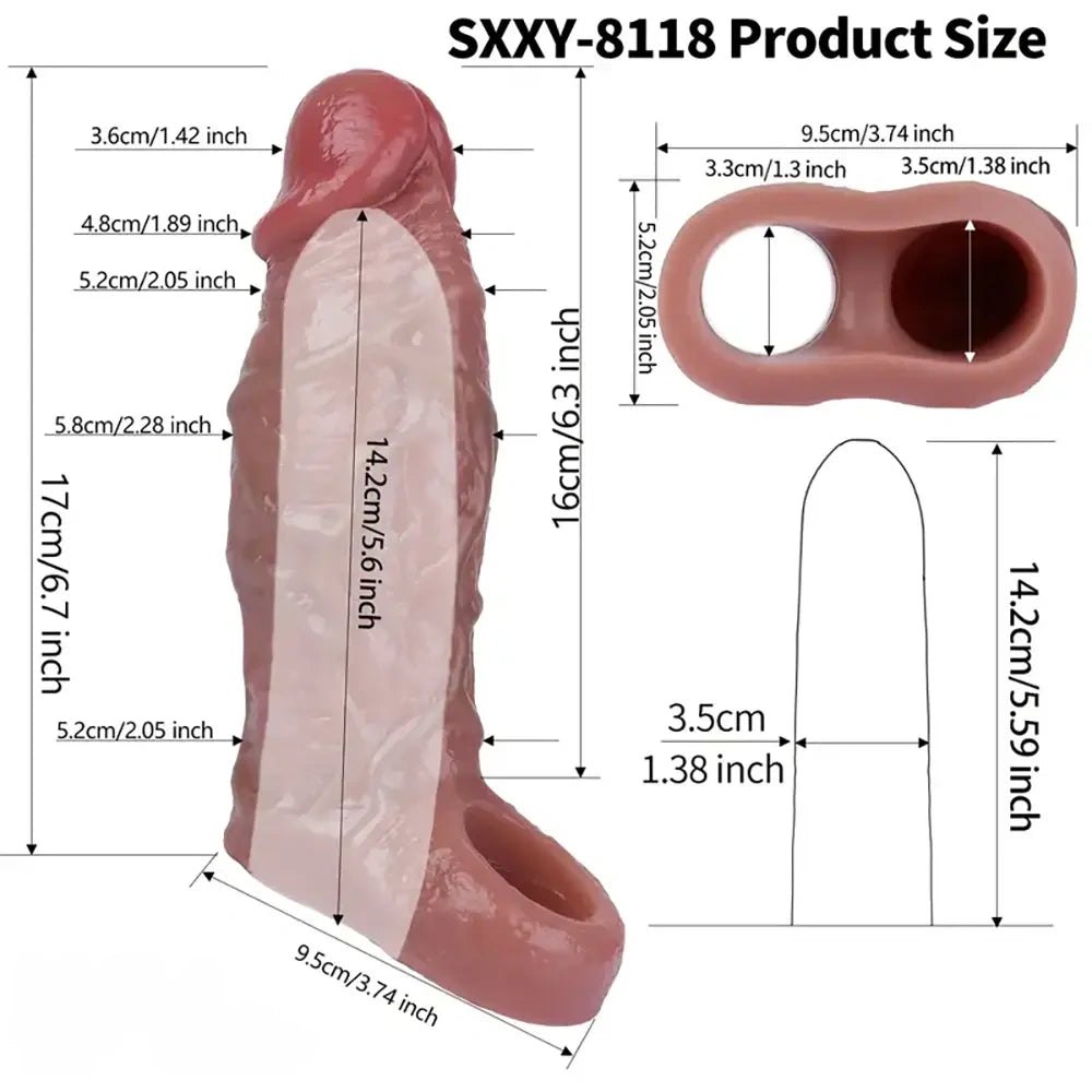 Hollow Penis Sleeve With Cock Ring - Silicone Sleeve Ring