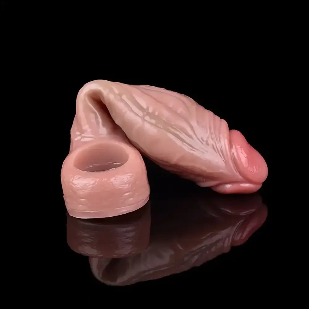 Hollow Penis Sleeve With Cock Ring - Silicone Sleeve Ring