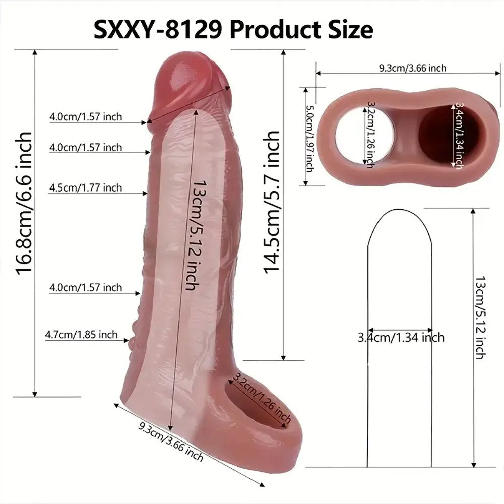 Hollow Penis Sleeve With Cock Ring - Silicone Sleeve Ring