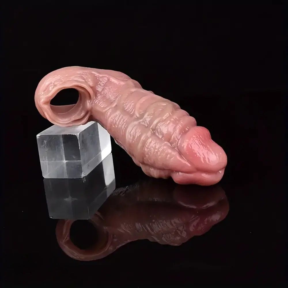 Hollow Penis Sleeve With Cock Ring - Silicone Sleeve Ring