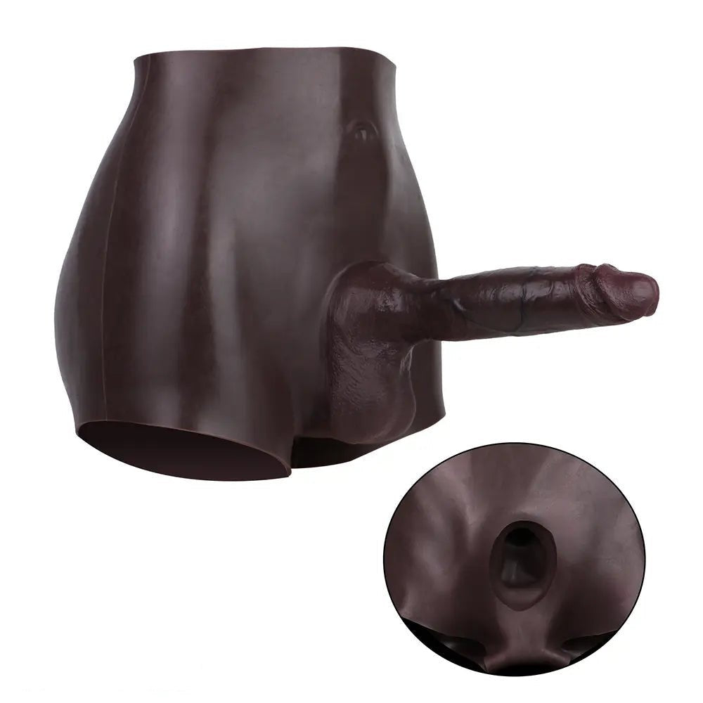Hollow Strap-On Dildo 9.45 in - Coffee Strap On Harness