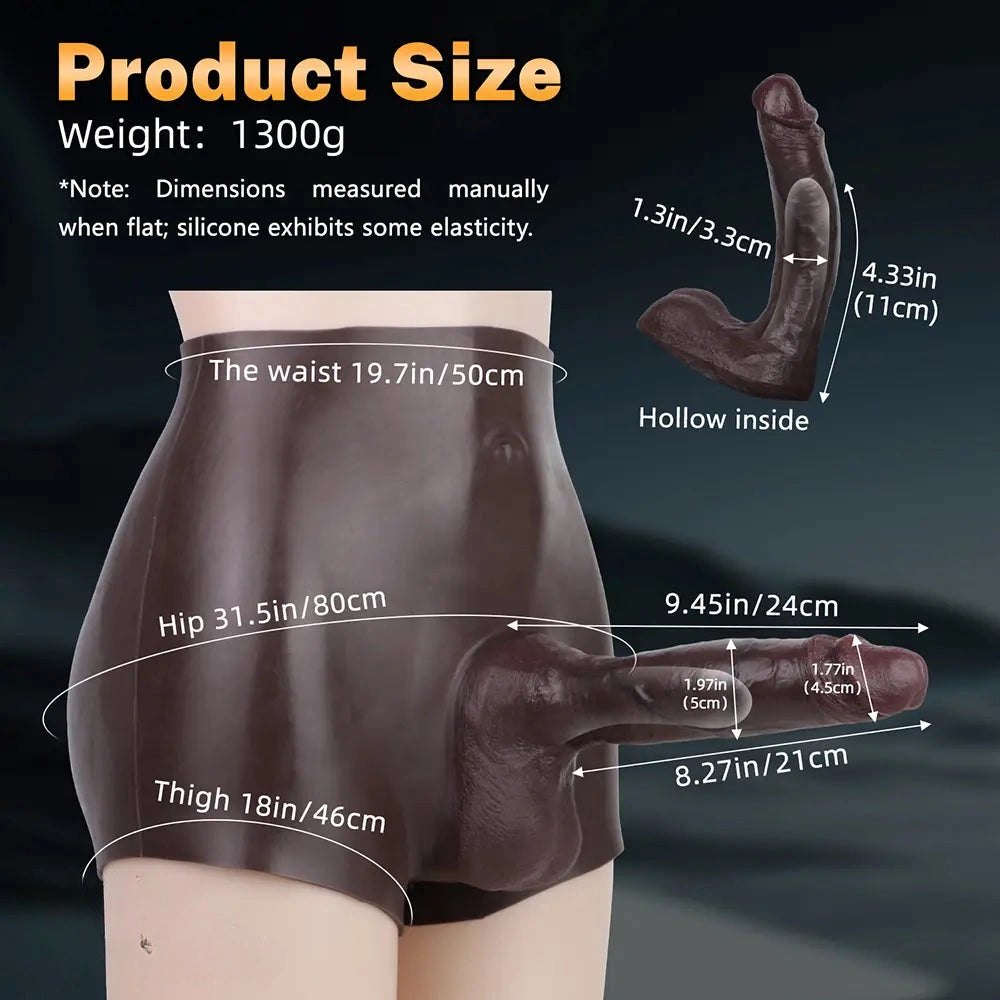 Hollow Strap-On Dildo 9.45 in - Coffee Strap On Harness