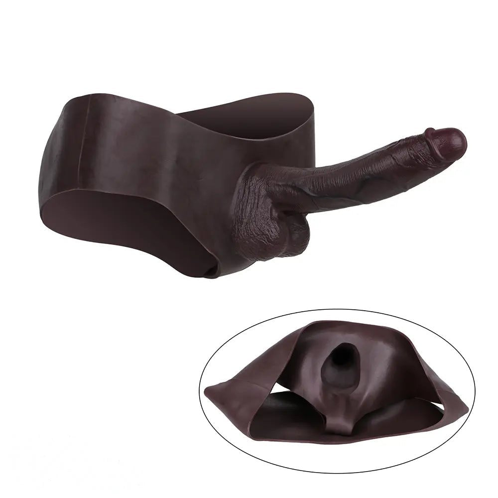 Hollow Strap-On Sleeve - Coffee Silicone Extender 10 in