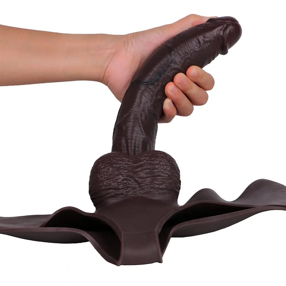 Hollow Strap-On Sleeve - Coffee Silicone Extender 10 in