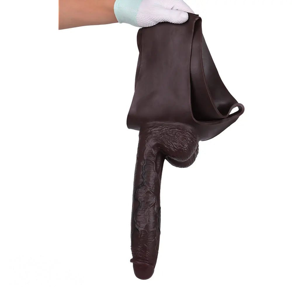 Hollow Strap-On Sleeve - Coffee Silicone Extender 10 in