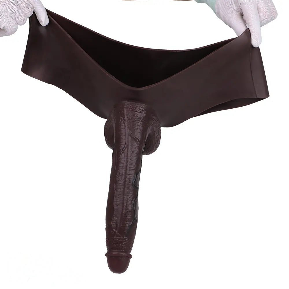 Hollow Strap-On Sleeve - Coffee Silicone Extender 10 in