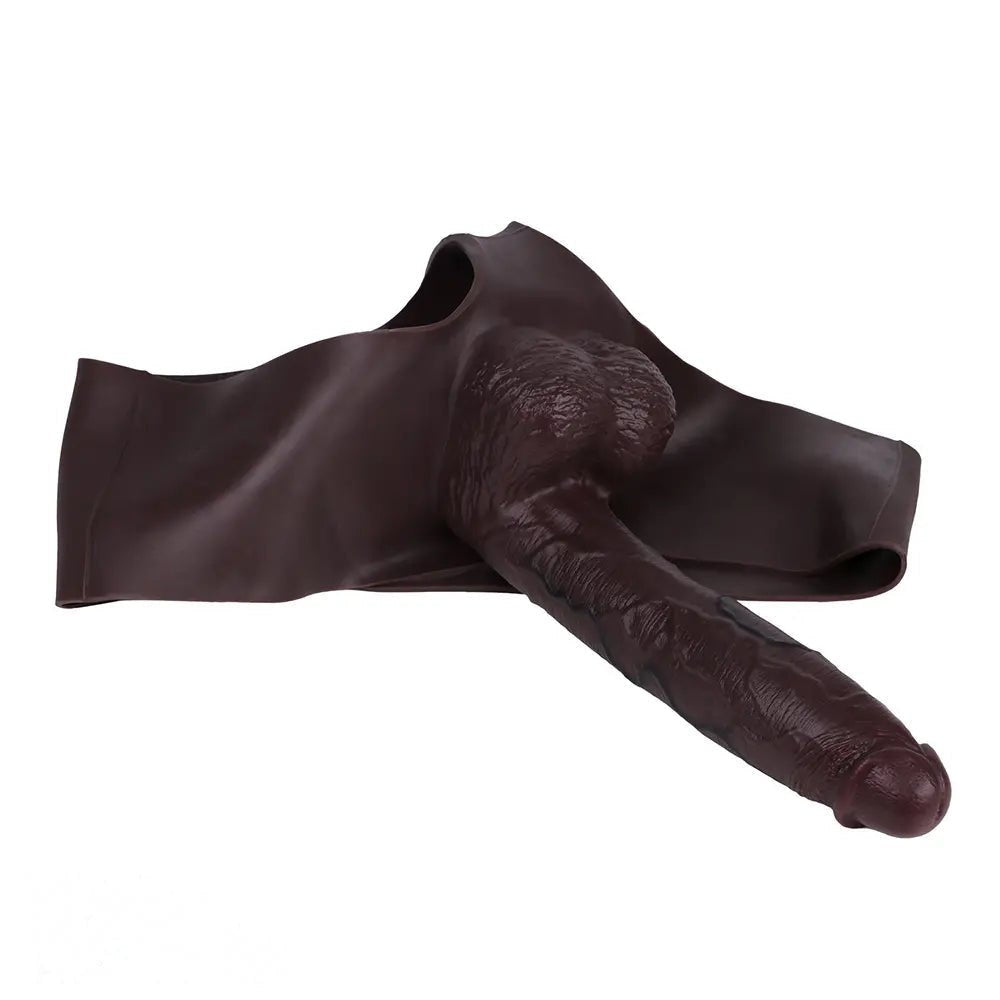 Hollow Strap-On Sleeve - Coffee Silicone Extender 10 in