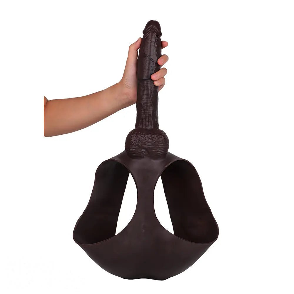 Hollow Strap-On Sleeve - Coffee Silicone Extender 10 in
