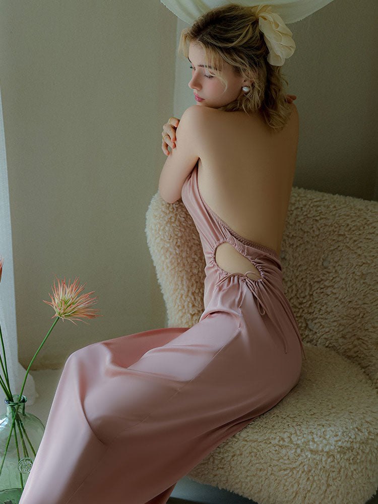 Ice Silk Backless Halter Nightgown - Sexy Sleepwear for Women