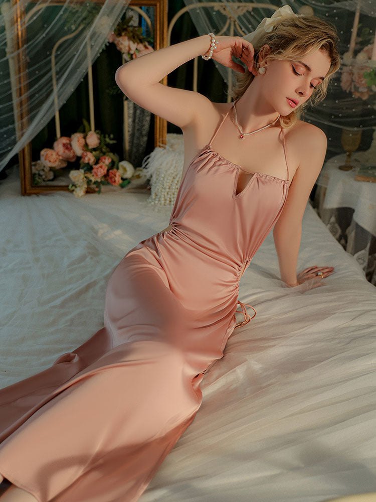 Ice Silk Backless Halter Nightgown - Sexy Sleepwear for Women