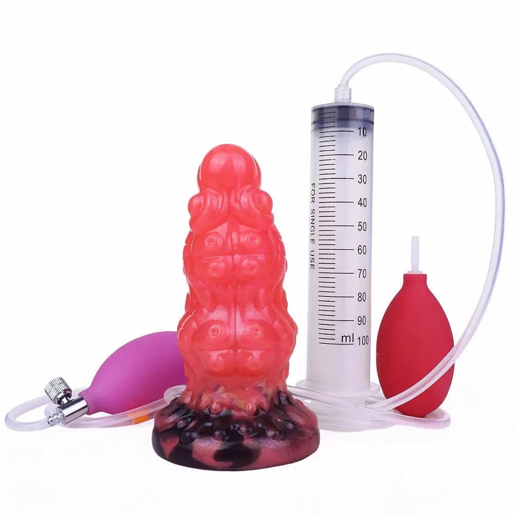 Inflatable Tentacle Fantasy Dildo - Silicone Squirt Kit