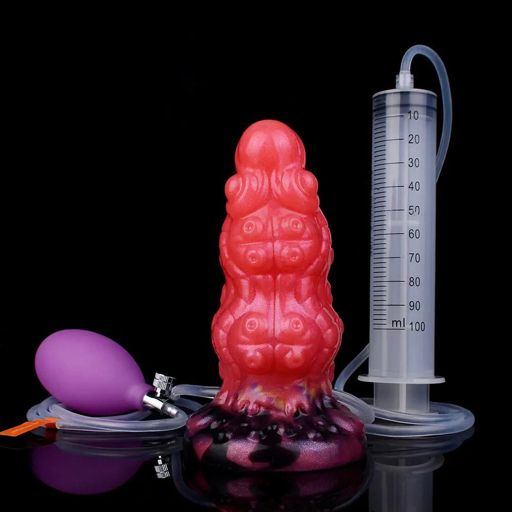 Inflatable Tentacle Fantasy Dildo - Silicone Squirt Kit