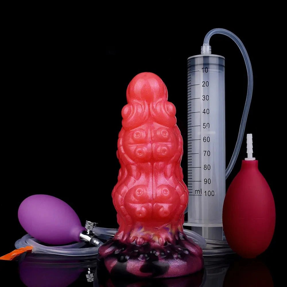 Inflatable Tentacle Fantasy Dildo - Silicone Squirt Kit