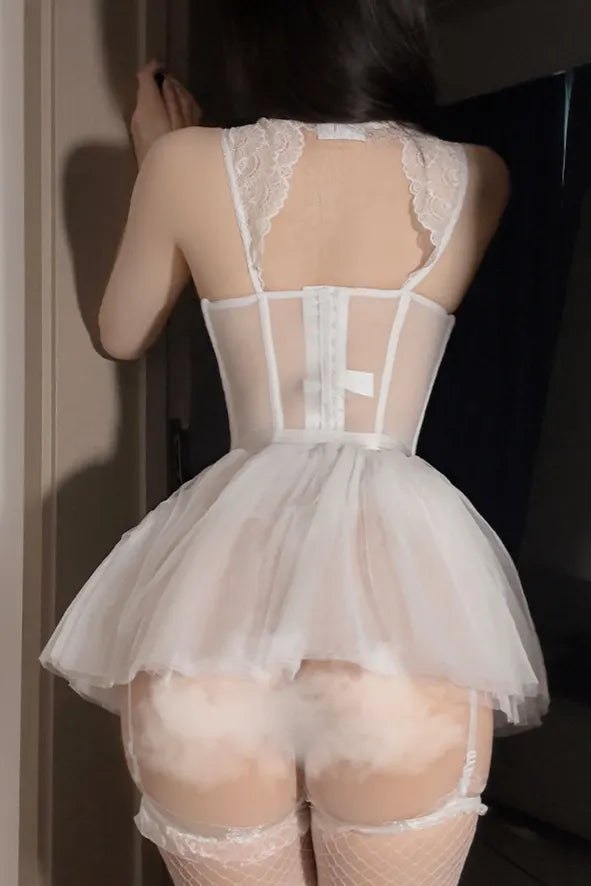 Ivory Bridal Lace Corset Chemise - Sexy Slip Nightgown