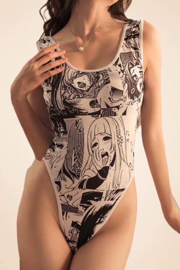 Anime Print High-Cut Swimsuit - Sexy Lingerie Dress