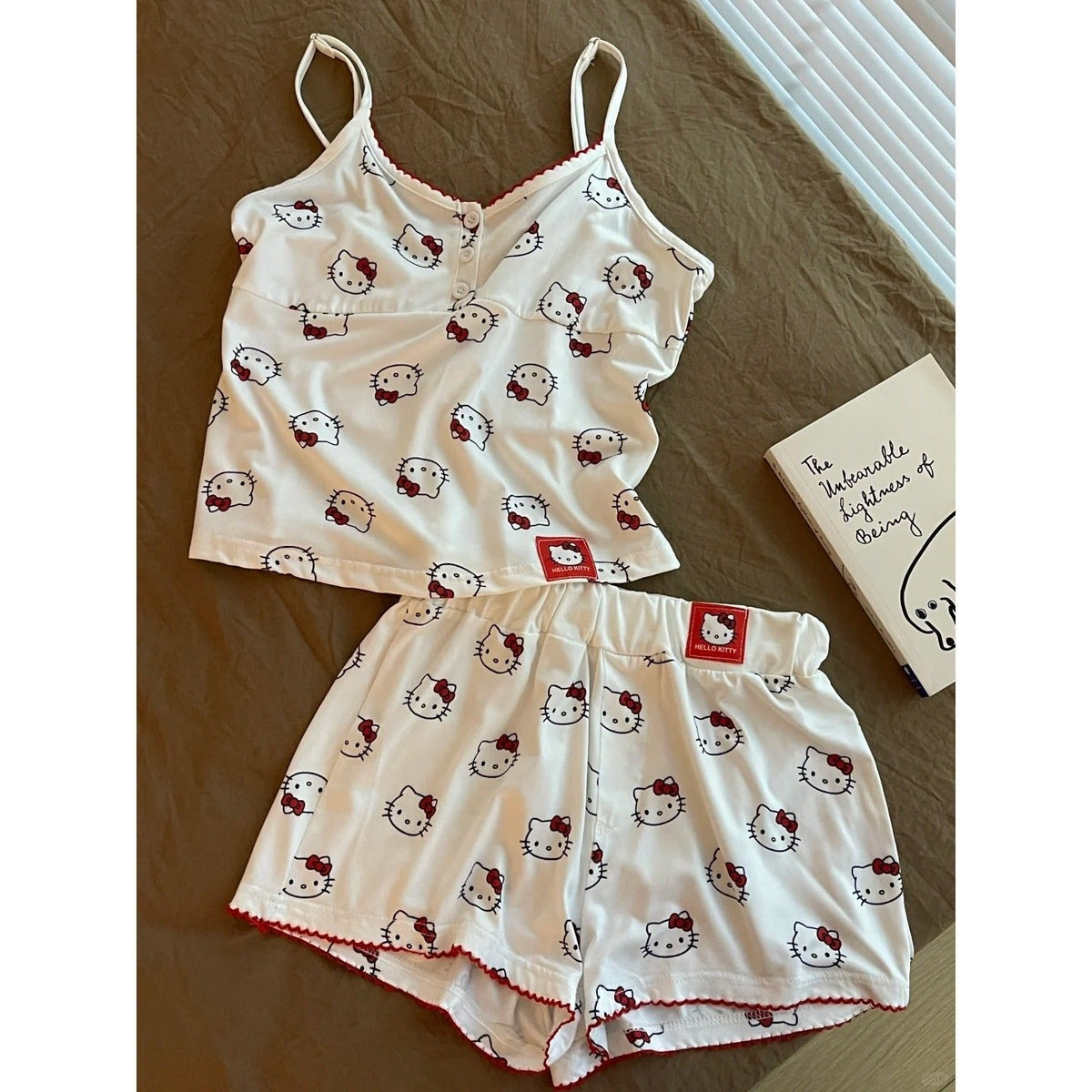 Kitten Print Suspender Pajama Set - Sexy Pajamas for Women