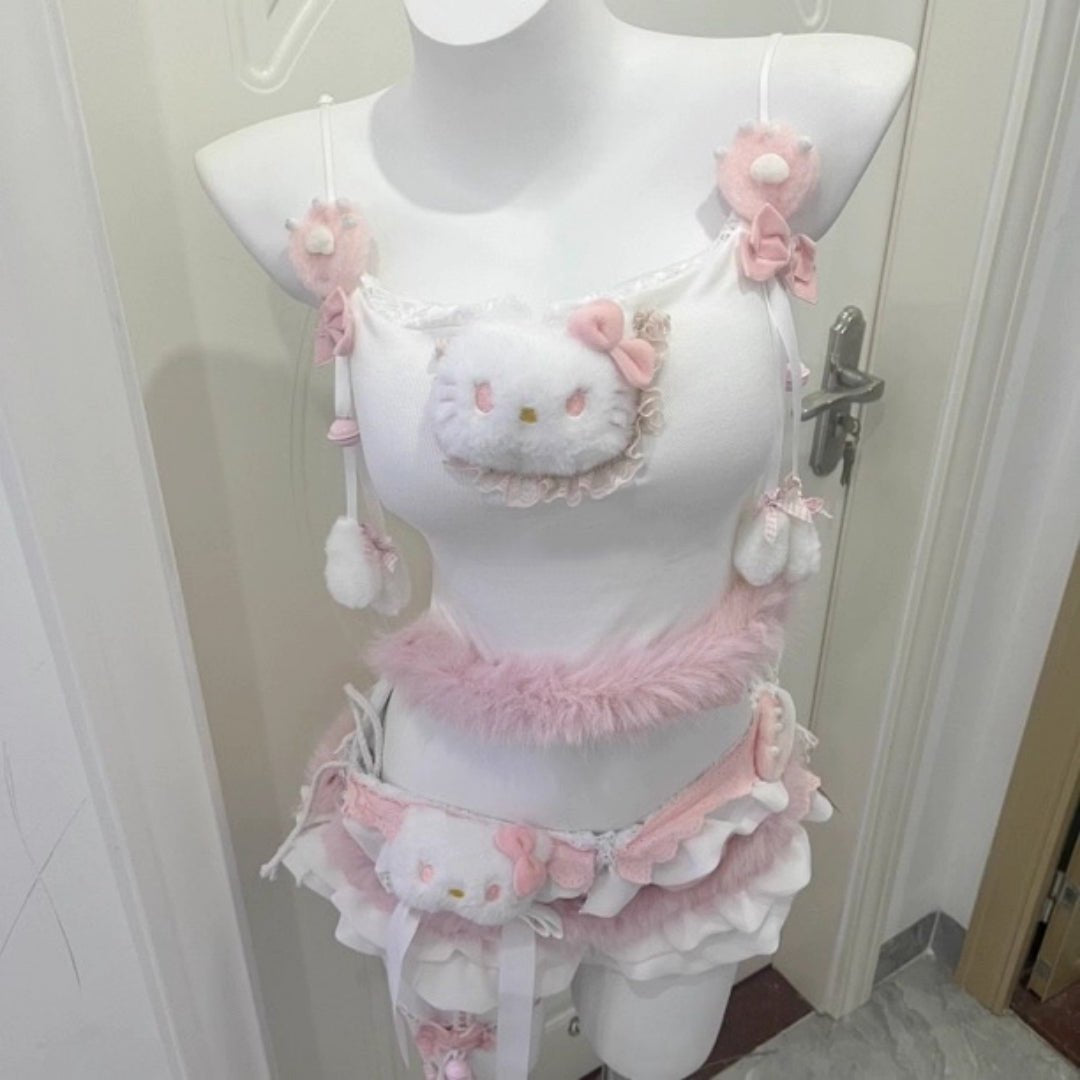 Kitten Suspender Top Shorts Set - Bra and Panty Set