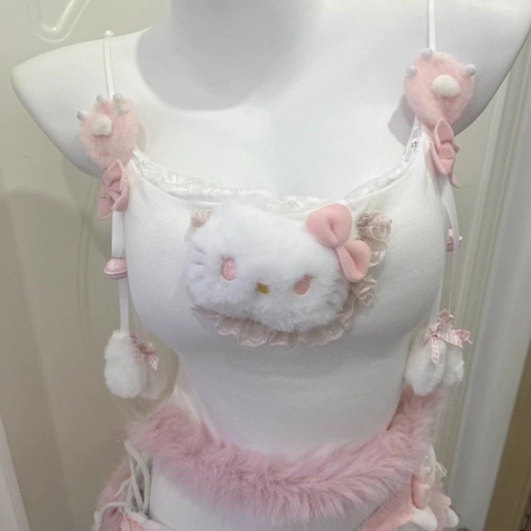 Kitten Suspender Top Shorts Set - Bra and Panty Set