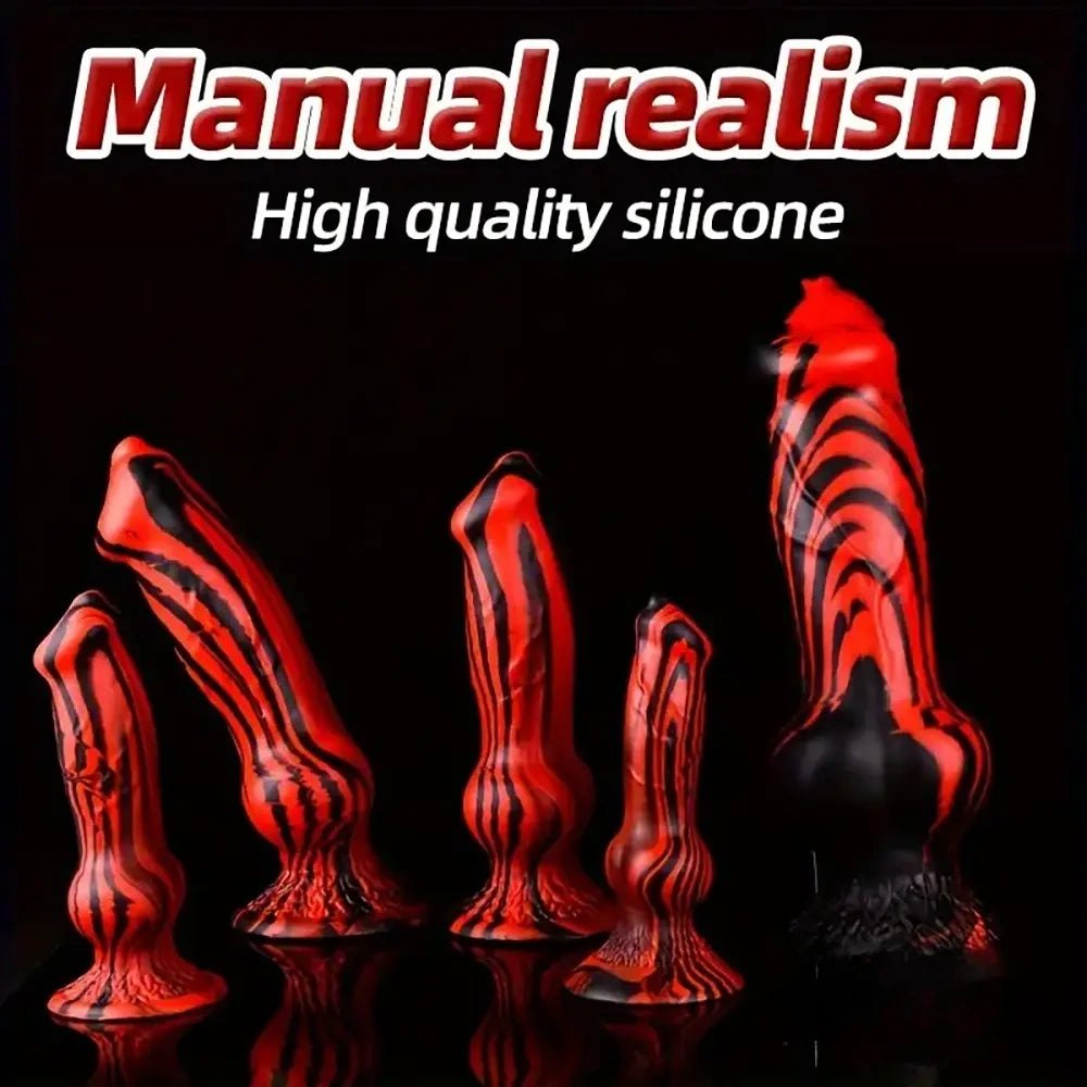 Knotted Tiger Stripe Dildo - Silicone Dog Knot Dildo