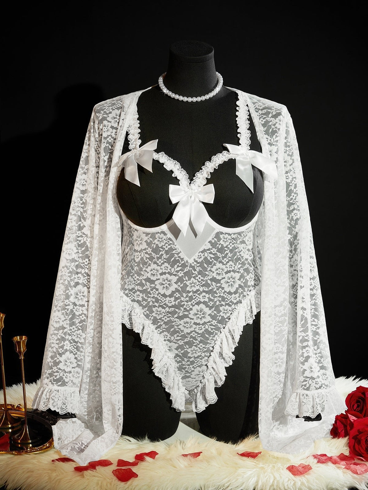 Lace Bodysuit and Robe Set - Plus Size Lingerie