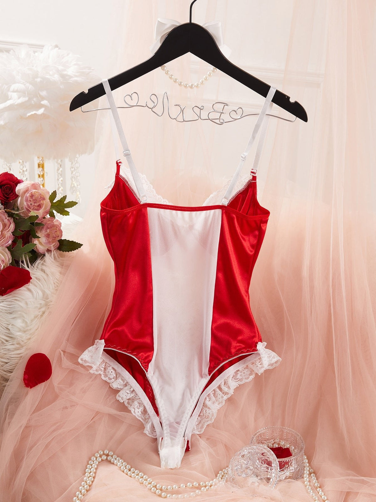 Lace Bow Sheer Satin Bodysuit - Lingerie Bodysuit for Women