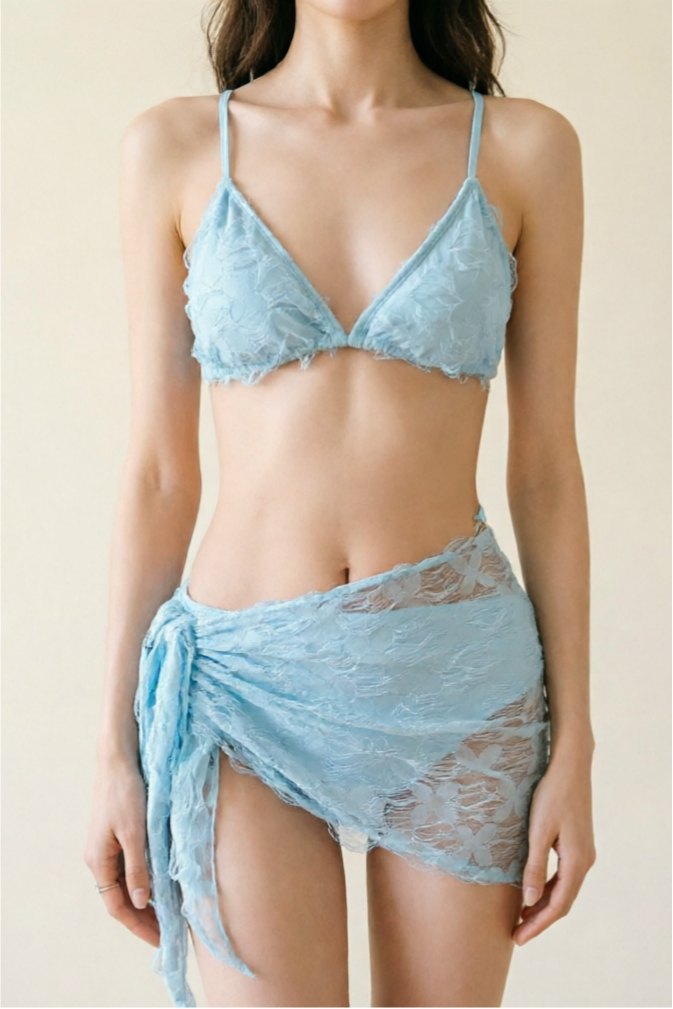 Lace Bralette Wrap Skirt Set - Bra and Panty Set
