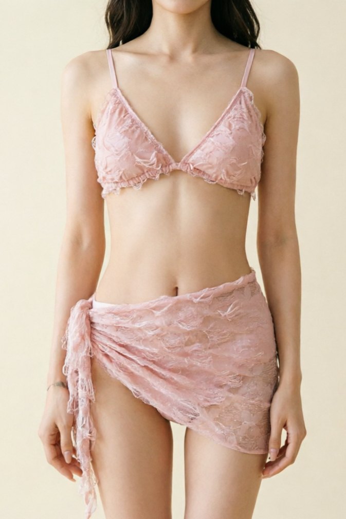 Lace Bralette Wrap Skirt Set - Bra and Panty Set
