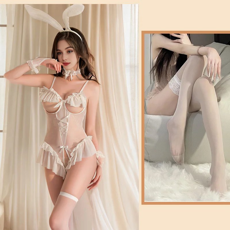Lace Bunny Ears Cosplay Bodysuit - Sexy Roleplay Costume